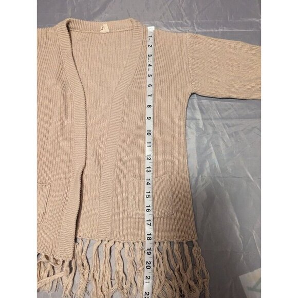 Beige Little Girls Size Youth Large Open Front Long Sleeve Cardigan - Picture 6 of 7